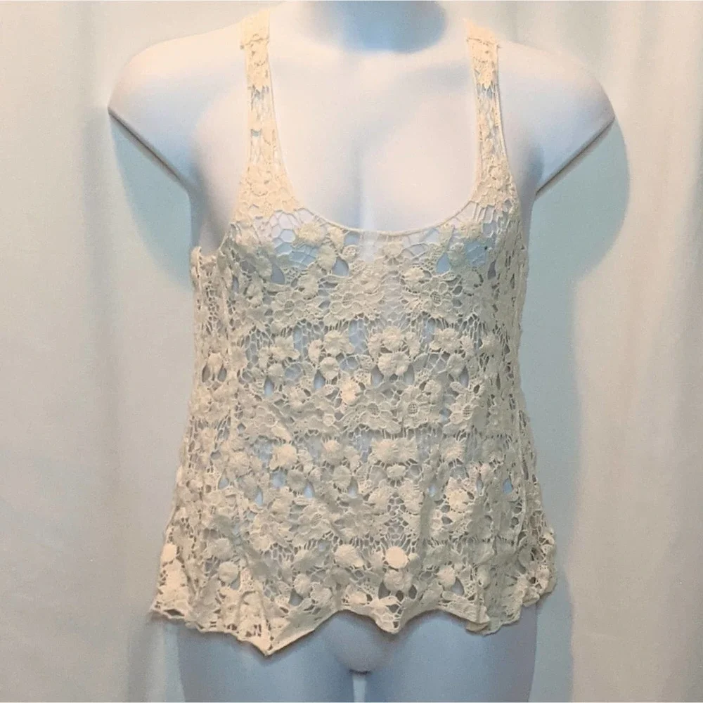 Buzz Racerback Lace Tank Top Cream - Picture 1 of 8